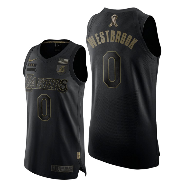 Men's Los Angeles Lakers Russell Westbrook #0 NBA 2021 Authentic Salute To Service Black Basketball Jersey EPJ7683RA